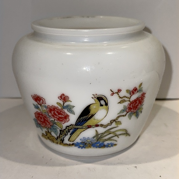 Vintage Avon Milk Glass with Lid Yellow Bird and Floral Design - Picture 3 of 6